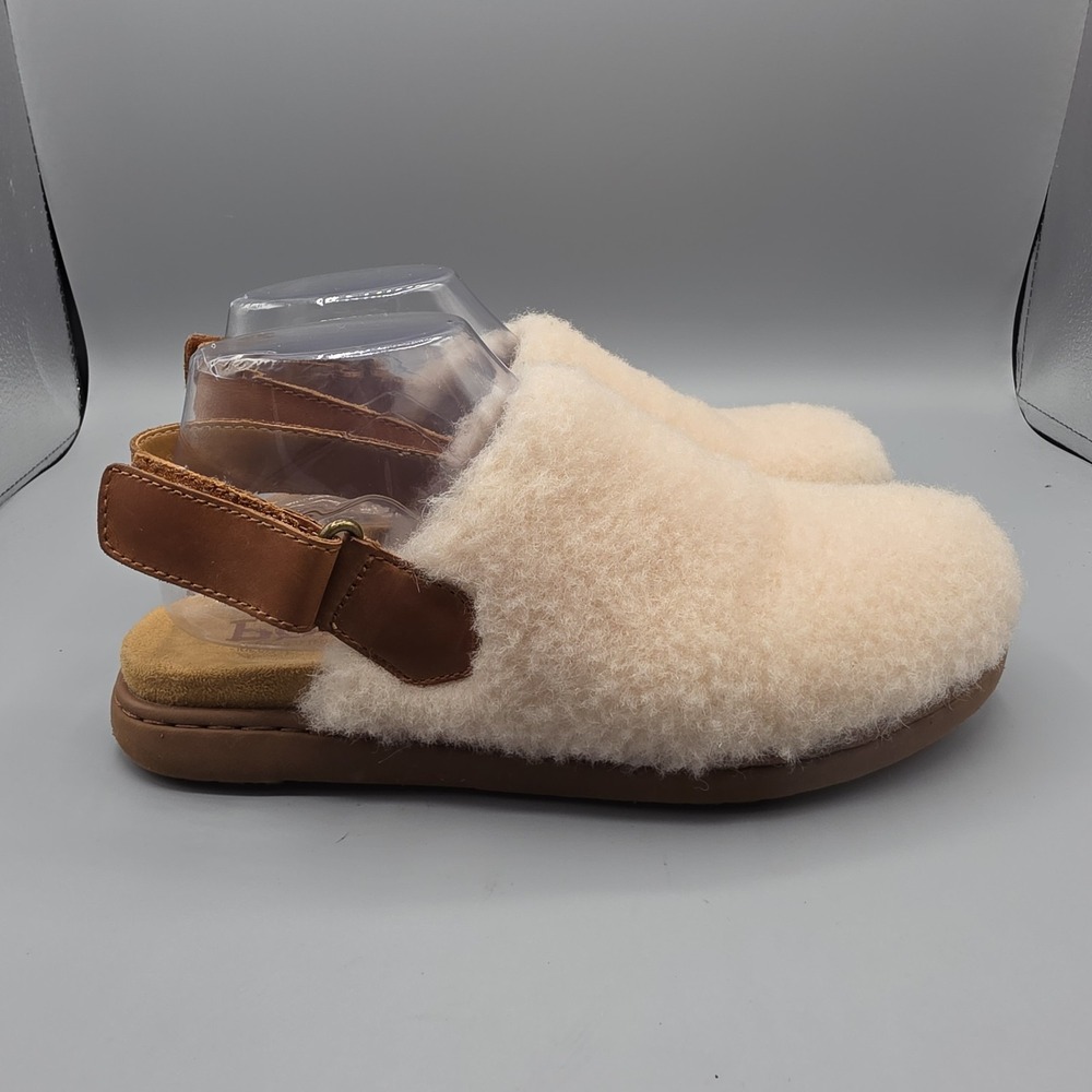 Born Kat Clogs Womens 7 Ivory Tan Shearling Leather Sling Back Comfort Cozy - Picture 5 of 13